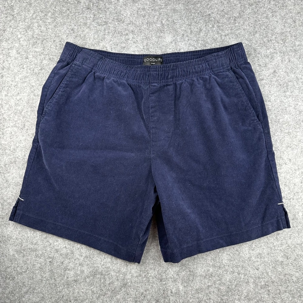 Goodlife Mens Navy Corduroy Elastic Waist Shorts 6" Size Large Stretch Cotton